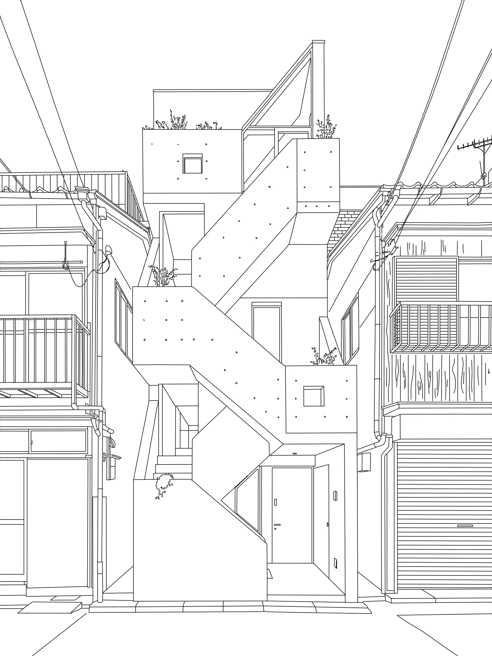 Image to CAD result: the same facade redrawn as a clean black-line elevation drawing